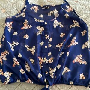 Floral front tie tank top spaghetti strap